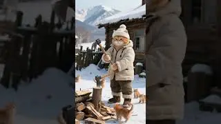 This cat&rsquo;s chopping wood in a snowstorm?! ❄️🐱🪓#cat #shorts #cute #kitten #funnycats