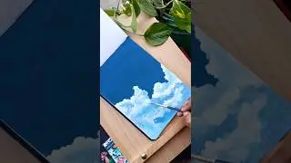 Painting Fluffy Clouds Using Gouache #paintwithme #paintingtutorial #shorts