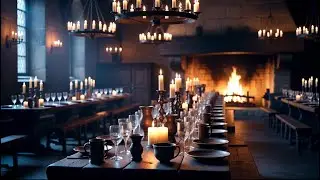 Castle Banquet Hall with Crackling Fireplace & Distant Wind Gusts | Reading & Relaxation Ambience
