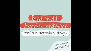 Bird with cherries machine embroidery redwork design