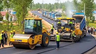 Modern Road Construction: Fresh Asphalt Paving with XCMG Equipment