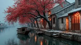 Relaxing Asian Music ~ Winter Snowfall in Ancient Village | Healing Sleep & Deep Meditation