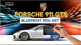 Porsche 911 GTS Blueprint Pen Art  #porsche911 #carart #plotterart #giftideas #luxurycars