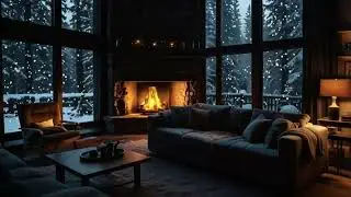 No Ads Fireplace Blizzard ASMR - Snow Storm Sound Sleep With Fireplace Burning For Deep Sleeping