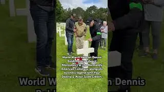 WW II Veteran Dennis Boldt honors Edward Morozewicz at the Normandy American Cemetery.