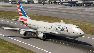Skilled Pilot! Smooth Landing of American Airlines 747 at Long Beach