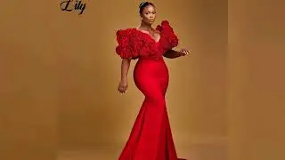 #Lily Glamorous Red Prom Dress V - Neckline Mermaid Evening Dresses with Exaggerated Floral - Shoul