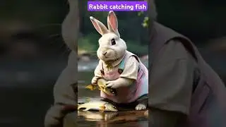 rabbit catch fish #RabbitRescue​ #CuteAnimals​  #BunnyAdventure​ #Animal #ai​ #animation​ #rabbit​.