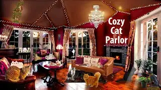 Cozy Cat Parlor 🐈 ASMR Ambience (cat meows, fireplace, purring, cat toys)
