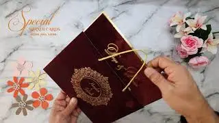 Эксклюзивное приглашение на свадьбу из бордового бархата с фольгой || E50565 || Специальные открытки Shaadi