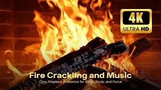 🔥 Cozy Crackling Fireplace 24/7 with Burning Logs, Fire Sounds and Piano Music for Sleep 4K