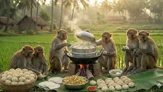 जंगल में बंदरों ने बनाया मोमोज &शिमला मिर्च पकोड़ा 🤯 | Monkeys made momos & chilli pakoras.