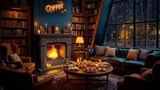 24/7 Cozy Winter Cafe: Soft Jazz Music & Fireplace Sounds ❄️ Study With Me | Relaxing Snow Ambience