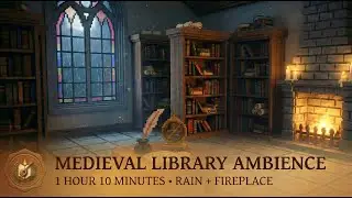 Medieval Library Ambience for Study & Reading (Rain + Fireplace, Soft Choir) | Dark Academia