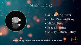 DiamondCelebritees 925 White Silver Square-Shape 0.25ct Cubic Zirconia Engagement Men's Ring SZ 8