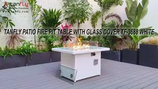TANFLY PATIO FIRE PIT TABLE WITH GLASS COVER TF-3688 WHITE