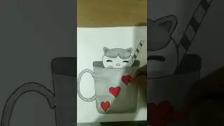 cute cot and cup drawing #drawing #painting #short
