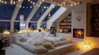 Hearth and Snowstorm for Sleep, Relax or Study | Freezing Winter & Peaceful Piano to Sleep Deeply