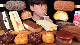 SUB) Десерт из мороженого │сэндвич с мороженым и заварным кремом и поедание шоколадного мороженого
