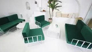 Wire Sofa Lounge with Green Velvet Cushions | Party Hire Group | Lounge Furniture Hire