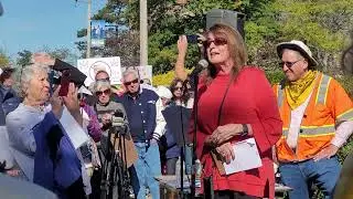 Retired federal judge Nancy Gertner speaks at Newton No Kings rally