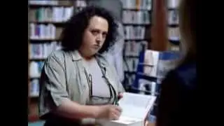 dumb blonde tries to order food in a Library