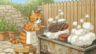 Mèo vàng trổ tài làm Bún Chả nướng than hoa 🍢