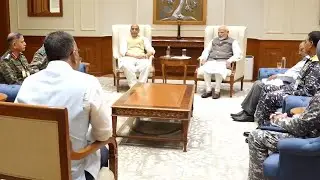 PM Shri Narendra Modi meeting with NSA Ajit Doval, Chief of Defence Staff and three service chiefs