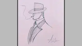 🕴️Elegant Gentleman in Fedora Hat! ✨#easydrawing #art #drawing #artist #sketch #diy#satisfying
