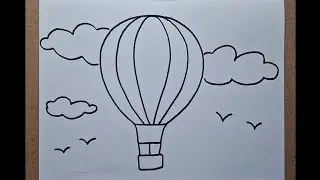 Hot air balloon drawing,  easy and slow drawing,  drawing and colouring, crayon colours 
