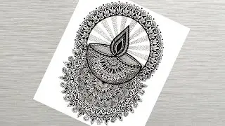 How to draw Mandala Art with Diya | Diya Mandala | Step by Step Tutorial