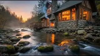 The mountain beautiful flowing water mixed with nature with music to listen to to relieve stress