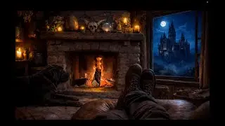 Cozy Wizard&rsquo;s Cabin at Night 🌙  Fireplace Sounds 🔥 With a Castle View | 1 Hour
