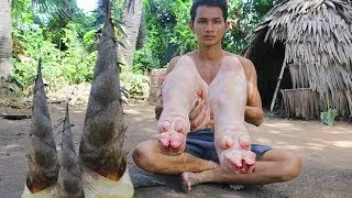 Yummy Cook Pig legs with Bamboo Recipe -​ ​Cooking Pig legs for Dinner n Eating Delicious