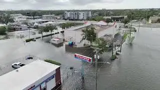 Hurricane Milton storm surge brings flooding to Tampa, Florida, as seen from the air