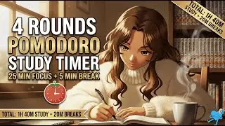 4x Pomodoro Study Timer: 25 Min Focus + 5 Min Break | 1h40 Study Session
