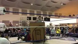 400lbs man does a moonsault through a table