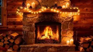 Cozy Winter Fireplace 24/7 | 🔥Fireplace Crackling | Snowy Cabin Ambience