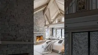 Glacier Loft Bedroom Cozy Two-Story Nordic Retreat with Fireplace  Snowfall Ambience Luxury Cabin 4K