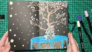 Painting a Tree on a Floating Island with Acrylic Markers | Relaxing Music | 用丙烯马克笔画浮动岛屿上的树 | 放松音乐