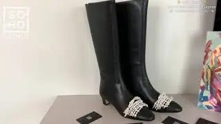 Chanel pearl high leather boots