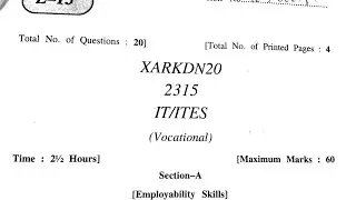 JKBOSE Class 10th IT/ITES(Information Technology) Question Paper Year 2020