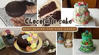Stable chocolate cake sponge for tier cakes using butter | Chocolate ganache recipe for frosting 💯👍