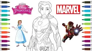 Disney Princesses as Superheroes Coloring Book Page | Belle as Iron Man