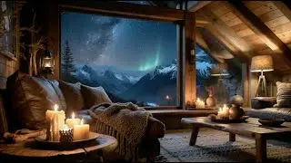 Northern Lights Cabin Window ❄️🌌 | Cozy Candlelight Ambience for Relaxation & Sleep (1 Hour)