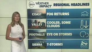 Lightning, fire risk in Sierra and foothills but less valley heat midweek