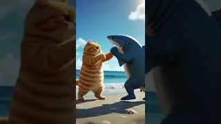 Funny orange cat and shark. #youtubeshorts #shorts #orangecat #funnycats #ai #catstory #shortsfeed