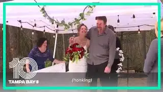 Couple has drive-in wedding during the coronavirus pandemic