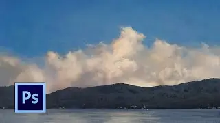 スケッチ 「雲、山、湖」- Photoshop