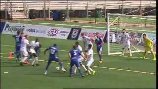Tomi Ameobi on the ground nearly scores off a corner